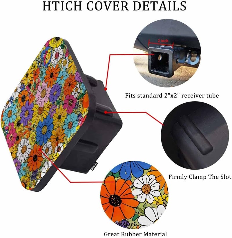 Beabes Flowers Tow Trailer Hitch Cover Plug Insert, Abstract Floral Blossom Rose Daisy Peony Receiver Hitch Cover Tow Hitch Covers Compatible with Most Auto Cars Trucks for 2 Inch Receivers - Image 3